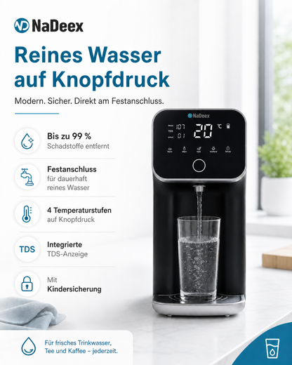 NaDeex Umkehrosmose Wasserfilter mit Festanschluss / Direktanschluss – Frisches, schadstofffreies Wasser auf Knopfdruck